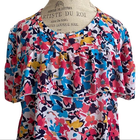 Juicy Couture Floral Print Flounce Short Sleeve Blouse Women's Size XXL - Picture 2 of 11